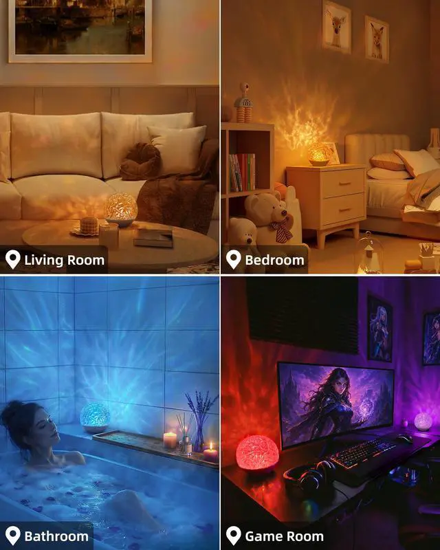 Alt view image 7 of 7 - Waterproof Shower Lamp, Shower Light for Inside Shower with 16 Colors, Rechargeable Water Ripple Ambient Lighting, Remote & Touch Control, Cordless for Bathroom Bathtub Shower Relaxation Gift - White