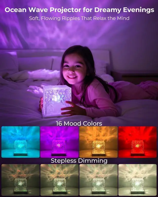 Alt view image 3 of 7 - Rechargeable Shower Light No Wiring, 16 Color Changing Ocean Wave Lamp Projector, Waterproof Shower Mood Light Cube with Remote, Bathroom Mood Lighting, Bathtub Lights for Relaxing Spa, Bath, Bedroom