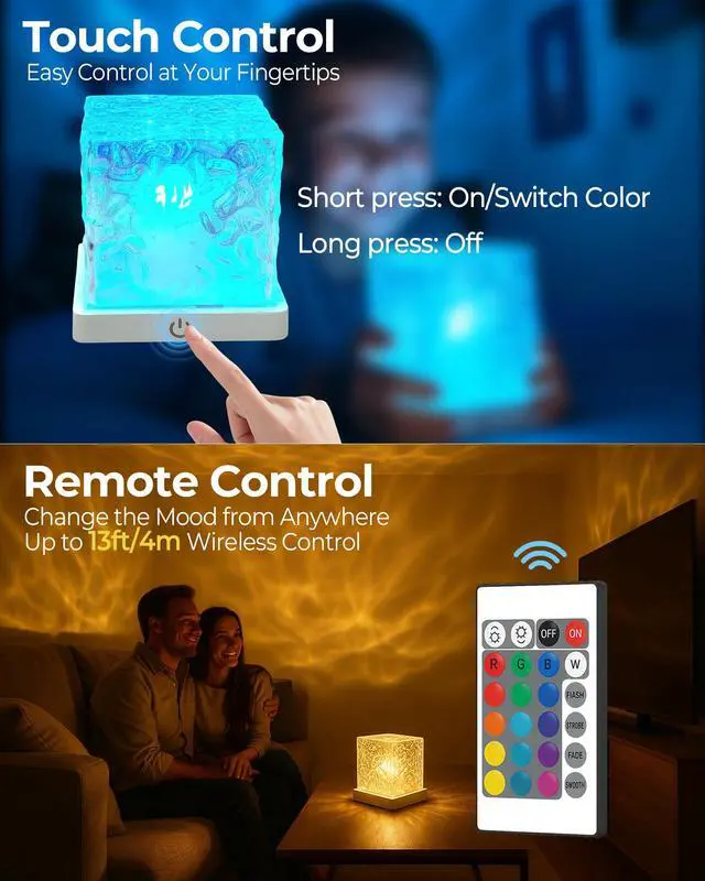 Alt view image 5 of 7 - Rechargeable Shower Light No Wiring, 16 Color Changing Ocean Wave Lamp Projector, Waterproof Shower Mood Light Cube with Remote, Bathroom Mood Lighting, Bathtub Lights for Relaxing Spa, Bath, Bedroom