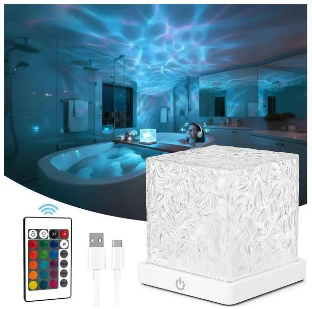 Main image of Rechargeable Shower Light No Wiring, 16 Color Changing Ocean Wave Lamp Projector, Waterproof Shower Mood Light Cube with Remote, Bathroom Mood Lighting, Bathtub Lights for Relaxing Spa, Bath, Bedroom