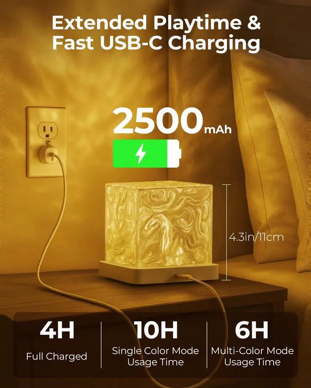 Alt view image 4 of 7 - Rechargeable Shower Light No Wiring, 16 Color Changing Ocean Wave Lamp Projector, Waterproof Shower Mood Light Cube with Remote, Bathroom Mood Lighting, Bathtub Lights for Relaxing Spa, Bath, Bedroom