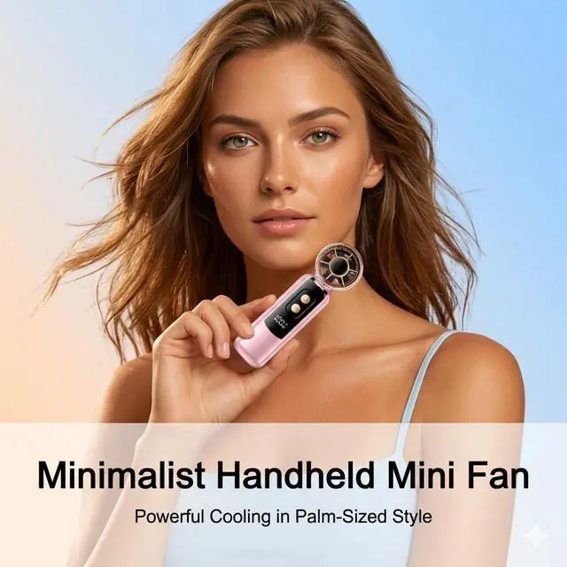 Alt view image 2 of 7 - Portable Handheld Fan with 200,000 RPM High-Speed Motor, Mini Rechargeable Personal Fan, 6 Adjustable Speeds, LED Display, 3000mAh Battery, USB-C Pocket Fan for Travel, Makeup, Outdoor
