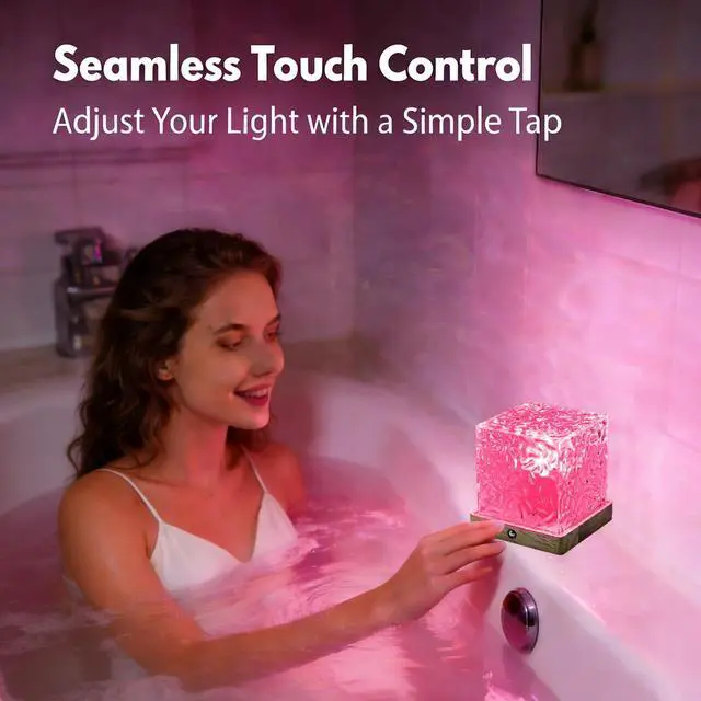 Alt view image 5 of 6 - Spa Like Shower Lamp,Rechargeable Shower Light 16 Color Changeable Ocean Wave Projector Lamp, Dimmable Waterproof Shower Lamp with Remote, Rotating Cube Water Ripple Lamp for Bath