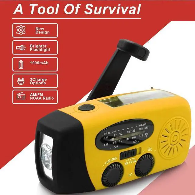 Alt view image 3 of 7 - Portable Solar Emergency Weather Radio Upgrade Hand Crank AM/FM NOAA Survival Radio with 2000mAh Cellphone Charger LED Flashlight Battery Indicator for Home Camping Earthquake