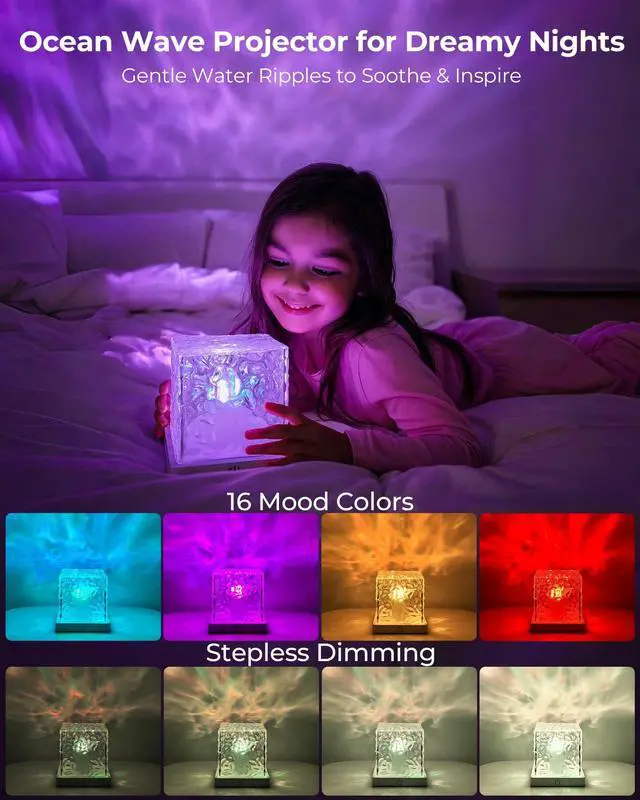 Alt view image 3 of 7 - Rechargeable Shower Light No Wiring, 16 Color Ocean Wave Projector Light Cordless, Waterproof Shower Mood light with Remote, Bathtub Lights for Relaxing Spa, Water Ripple Projector for Bathroom Decor