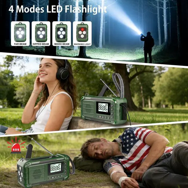 Alt view image 5 of 6 - NOAA Weather Radio Emergency, 10000mAh Solar Hand Crank Radio