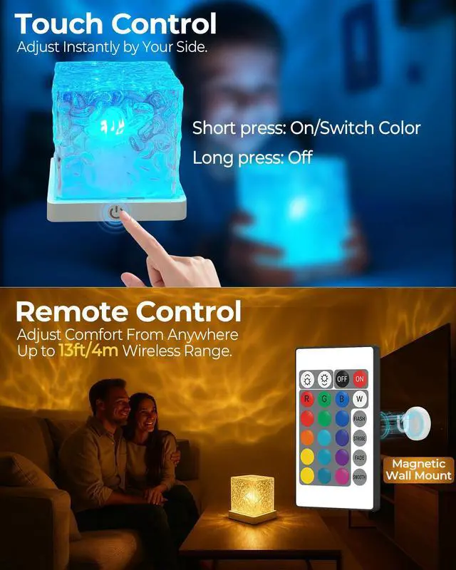 Alt view image 5 of 7 - Rechargeable Shower Light No Wiring, 16 Color Ocean Wave Projector Light Cordless, Waterproof Shower Mood light with Remote, Bathtub Lights for Relaxing Spa, Water Ripple Projector for Bathroom Decor