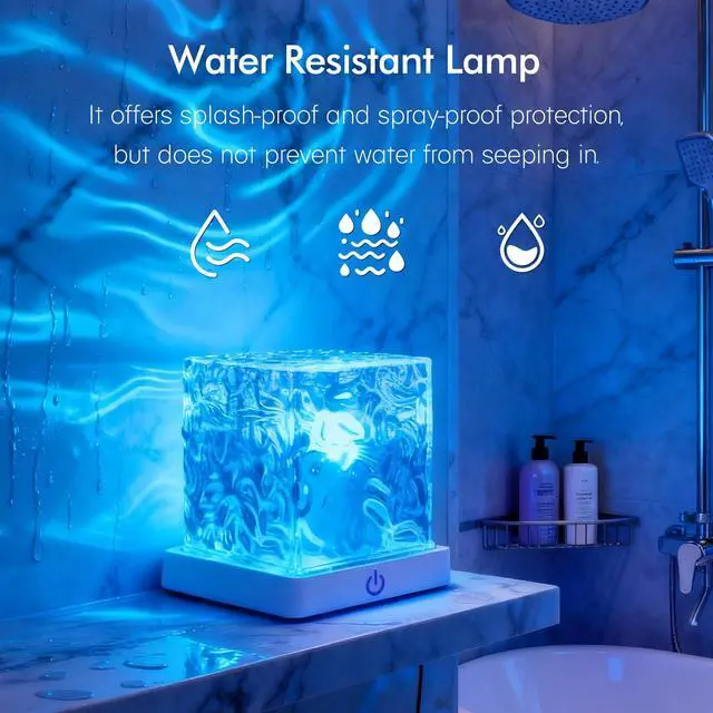 Alt view image 3 of 7 - Waterproof Shower Light for Inside Bathroom, Rechargeable Cube Shape Kids Shower Lamp, RGBW 13 Color Changing Bathtub Lamp with Remote Ocean Wave Projector Mood Night Lighting