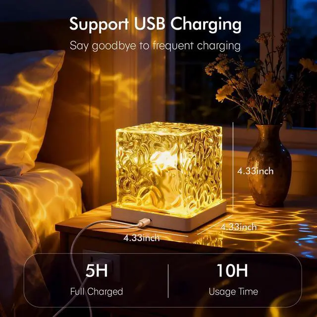 Alt view image 6 of 7 - Waterproof Shower Light for Inside Bathroom, Rechargeable Cube Shape Kids Shower Lamp, RGBW 13 Color Changing Bathtub Lamp with Remote Ocean Wave Projector Mood Night Lighting