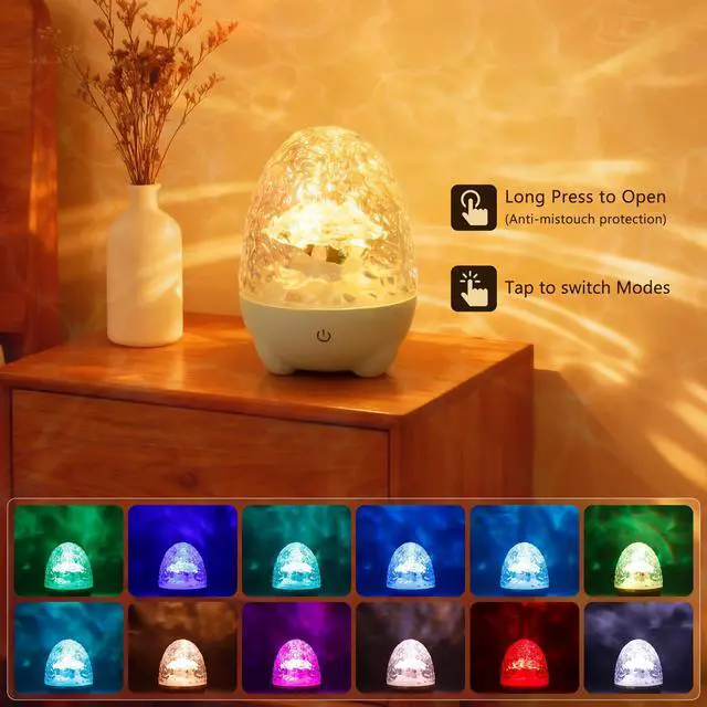 Alt view image 4 of 7 - Waterproof Shower Light for Inside Bathroom, Egg-Shape Rechargeable Kids Bath Light, RGBW 13 Color Changing Shower Lamp Ocean Wave Projector Mood Night Lighting
