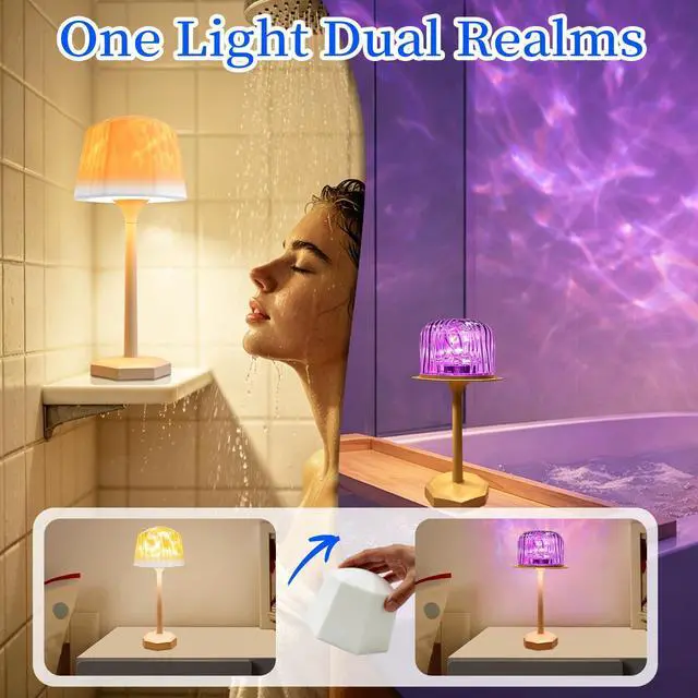 Alt view image 3 of 7 - Waterproof Shower Lamp with 16 Color Ocean Wave Projector,Rechargeable Shower Light with Remote & Touch Control,3 White Modes LED Light,USB-C Cordless Lights for Bathroom,Bedroom,Birthday Gift