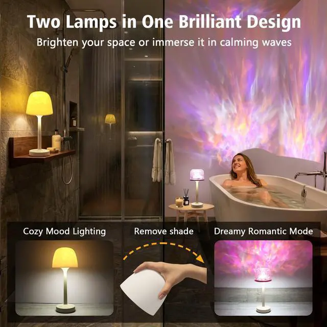Alt view image 5 of 7 - Waterproof Spa-Like Shower Lamp,16 Color Ocean Wave Projector Night Light for Inside Shower,Rechargeable Shower Light with Touch & Remote Control for Room Decor,Gifts for Women, Couples