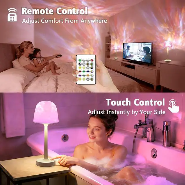 Alt view image 6 of 7 - Waterproof Spa-Like Shower Lamp,16 Color Ocean Wave Projector Night Light for Inside Shower,Rechargeable Shower Light with Touch & Remote Control for Room Decor,Gifts for Women, Couples