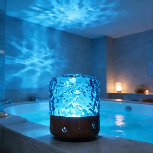 Main image of Shower Light with Bluetooth Speaker - 16 Colors Ocean Wave Projector Shower Light with White Noise, Rechargeable Mood Lighting with Remote & Touch Control, Mood Lamp for Bedroom, Yoga, Party Decor