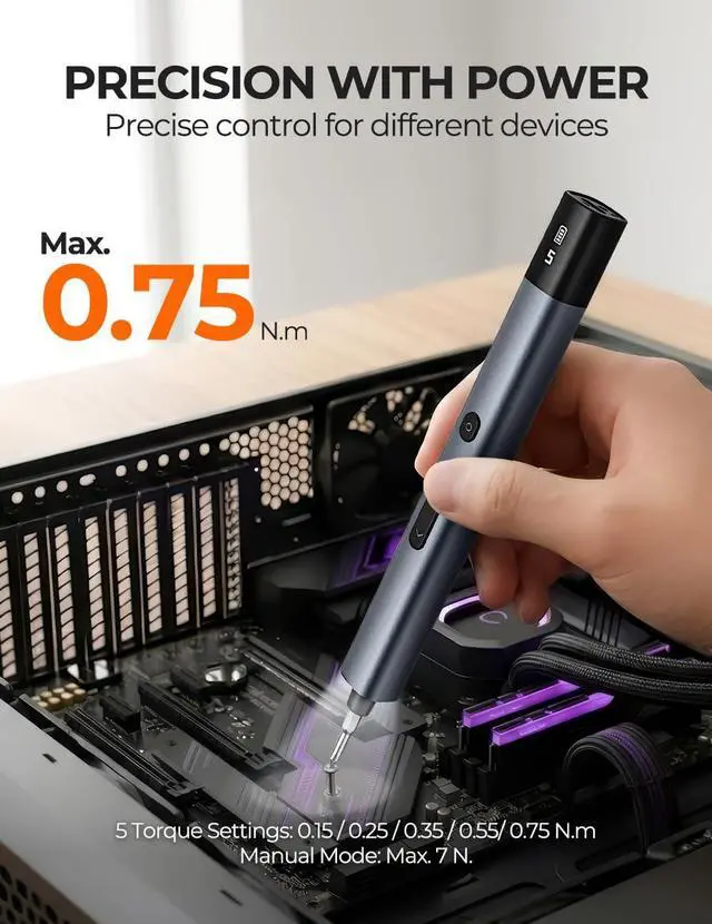 Alt view image 2 of 7 - Electric Precision Screwdriver Set, 80 Magnetic Bits, Max 0.75N.m Torque, Mini Electric Screwdriver with 5 Torque Levels, Cordless Repair Tool for Electronics, PC Build, Laptop, Phone and Camera