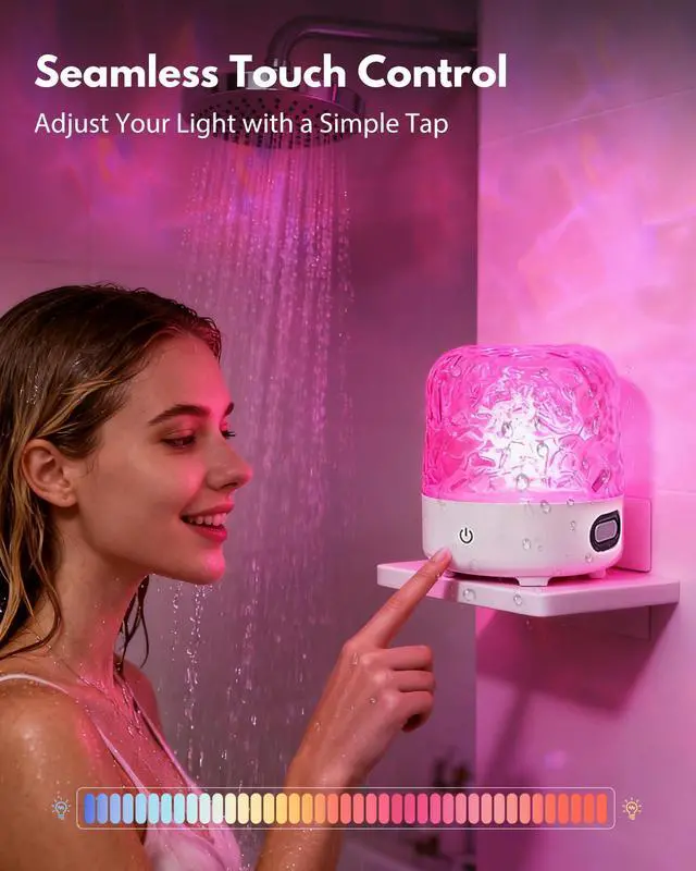 Alt view image 6 of 7 - Shower Light with Bluetooth Speaker, Waterproof Shower Lamp with White Noise, 16 Colors Ocean Wave Projector Light with Remote & Touch Control, Music Lamps for Inside Shower Bathroom Bathtub