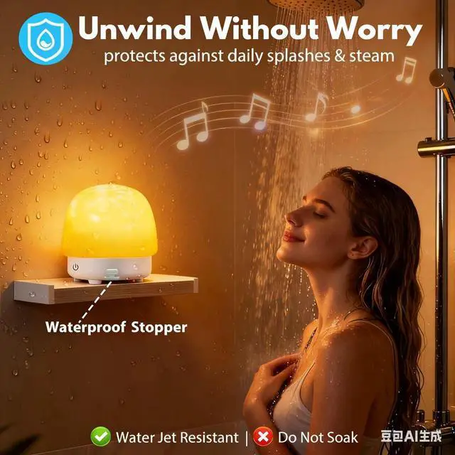 Alt view image 3 of 7 - Spa-Like Shower Lamp with Bluetooth Speaker,Waterproof 16-Color Ocean Wave Projector Light, Rechargeable Bathroom Lamp with Touch&Remote Control,Cordless Light for Inside Shower/Bathtub