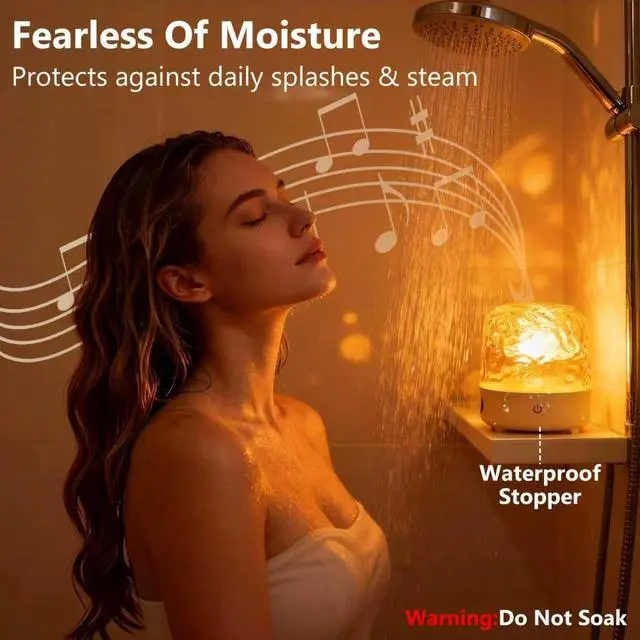 Alt view image 4 of 7 - Spa-Like Shower Lamp with Bluetooth Speaker,Waterproof 16-Color Ocean Wave Projector Light, Rechargeable Bathroom Lamp with Touch&Remote Control,Cordless Light for Inside Shower/Bathtub