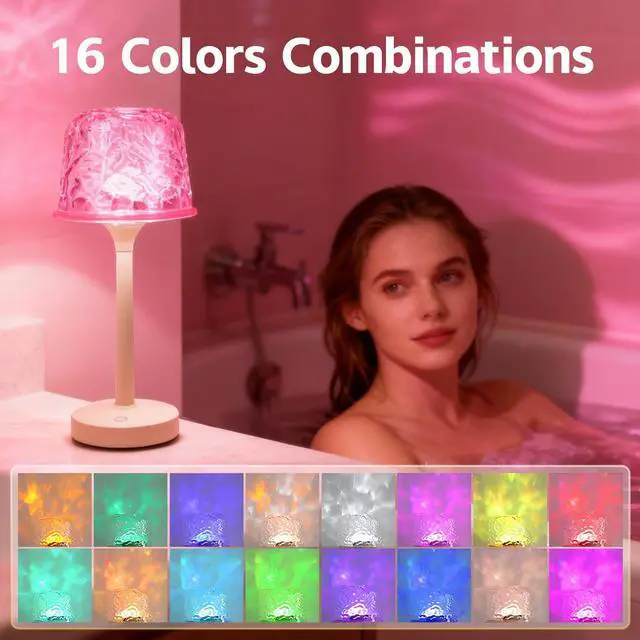 Alt view image 3 of 7 - Waterproof Shower Lamp, Spa-Like Bathroom Light, Rechargeable Cordless Lamp with Touch & Remote Control, 16 Color Ocean Wave Projector, Shower Light for Inside Shower & Bathtub