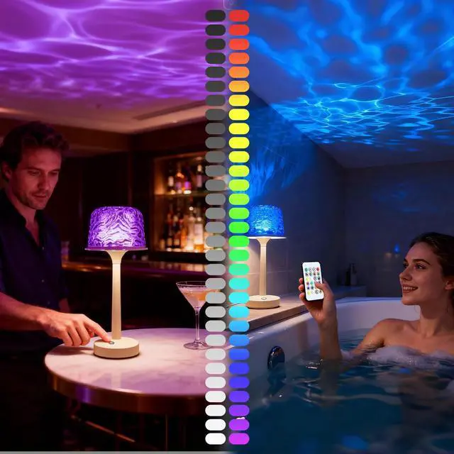 Alt view image 5 of 7 - Waterproof Shower Lamp, Spa-Like Bathroom Light, Rechargeable Cordless Lamp with Touch & Remote Control, 16 Color Ocean Wave Projector, Shower Light for Inside Shower & Bathtub