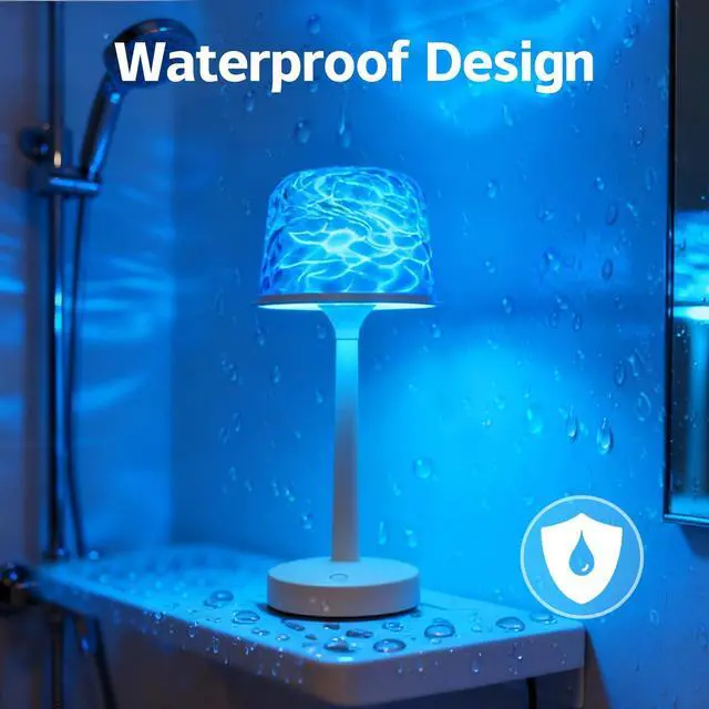 Alt view image 7 of 7 - Waterproof Shower Lamp, Spa-Like Bathroom Light, Rechargeable Cordless Lamp with Touch & Remote Control, 16 Color Ocean Wave Projector, Shower Light for Inside Shower & Bathtub