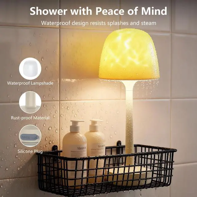 Alt view image 3 of 7 - Waterproof Shower Lamp, Spa-Like Shower Light with 16 RGB Color Ocean Wave Projector with Touch & Remote Control, Cordless Rechargeable Bathroom Lamp for Inside Shower/Bathtub/Bedroom/Outdoor