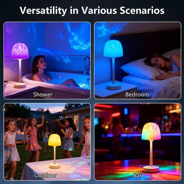 Alt view image 7 of 7 - Waterproof Shower Lamp, Spa-Like Shower Light with 16 RGB Color Ocean Wave Projector with Touch & Remote Control, Cordless Rechargeable Bathroom Lamp for Inside Shower/Bathtub/Bedroom/Outdoor