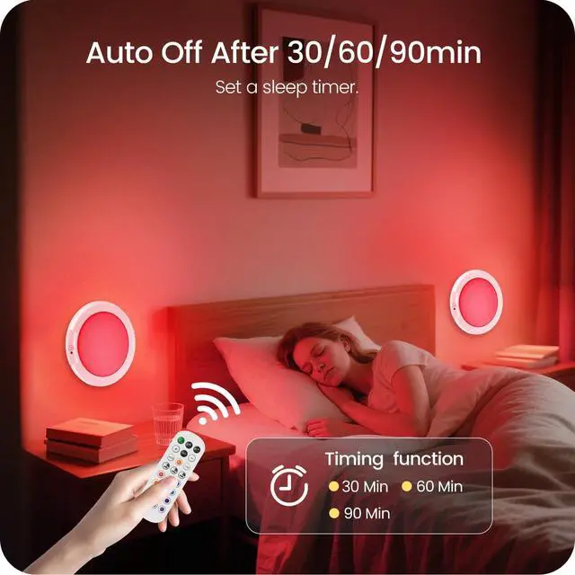 Alt view image 7 of 7 - Motion Sensor Rechargeable Shower Light for Inside Shower with Remote, RGBW Battery Operated Ceiling Light, Wireless, Color-Changing Ambient Light, Warm-to-Cool Whites, Dimmable, Timer, Magnetic