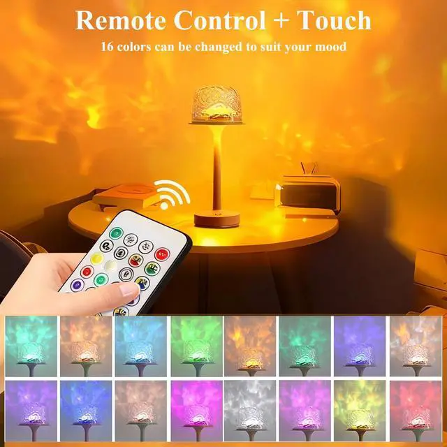Alt view image 2 of 7 - Shower Lamp Waterproof, Rechargeable Inside Bathroom Shower Light 16 Color Ocean Wave Projector with Remote, 3 Color Temperature, Dimmable Table Lamp for Bathtub Bedroom, Game Room Parties
