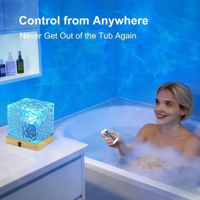 Alt view image 6 of 6 - Spa Like Shower Lamp,Rechargeable Shower Light 16 Color Changeable Ocean Wave Projector Lamp, Dimmable Waterproof Shower Lamp with Remote, Rotating Cube Water Ripple Lamp for Bath