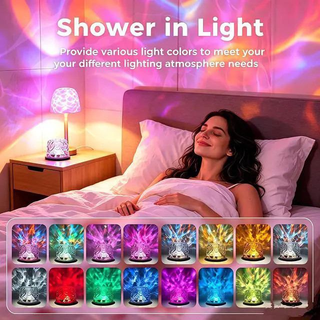 Alt view image 6 of 7 - Shower Lamp Waterproof Shower Light 16 Color Ocean Wave Projector Night Light 3600mAh Rechargeable Cordless Bathroom Lamp for Inside Shower with Touch & Remote Control for Bathroom Bedroom Bathtub Spa