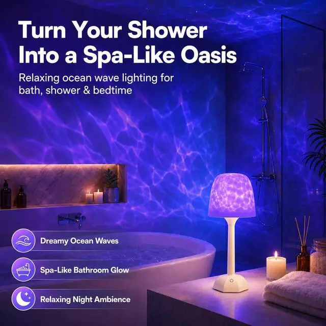 Main image of Waterproof Shower Lamp for Inside Shower with 16 Color Ocean Wave Projector, Rechargeable Cordless Bathroom Light with Touch & Remote Control for Bathtub, Bathroom, Bedroom