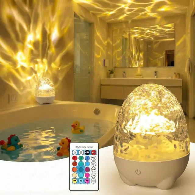 Main image of Waterproof Shower Light for Inside Bathroom, Egg-Shape Rechargeable Kids Bath Light, RGBW 13 Color Changing Shower Lamp Ocean Wave Projector Mood Night Lighting
