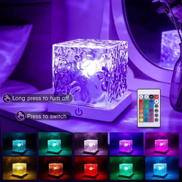 Alt view image 4 of 7 - Waterproof Shower Light for Inside Bathroom, Rechargeable Cube Shape Kids Shower Lamp, RGBW 13 Color Changing Bathtub Lamp with Remote Ocean Wave Projector Mood Night Lighting