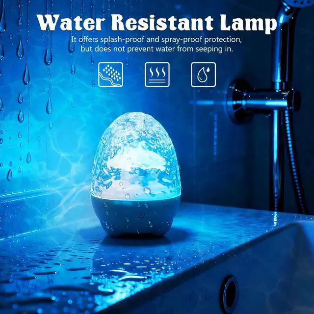 Alt view image 3 of 7 - Waterproof Shower Light for Inside Bathroom, Egg-Shape Rechargeable Kids Bath Light, RGBW 13 Color Changing Shower Lamp Ocean Wave Projector Mood Night Lighting