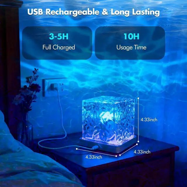 Alt view image 5 of 7 - Shower Light No Wiring, Rechargeable 16 Color Ocean Wave Projector Light, Dimmable Waterproof Shower Lamp with Remote, Ocean Lamp for Shower, Bathroom Night Light, Birthday Gifts for Girl
