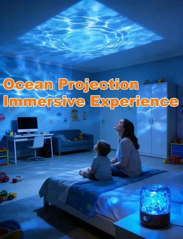 Alt view image 4 of 7 - Shower Light with Bluetooth Speaker - 16 Colors Ocean Wave Projector Shower Light with White Noise, Rechargeable Mood Lighting with Remote & Touch Control, Mood Lamp for Bedroom, Yoga, Party Decor