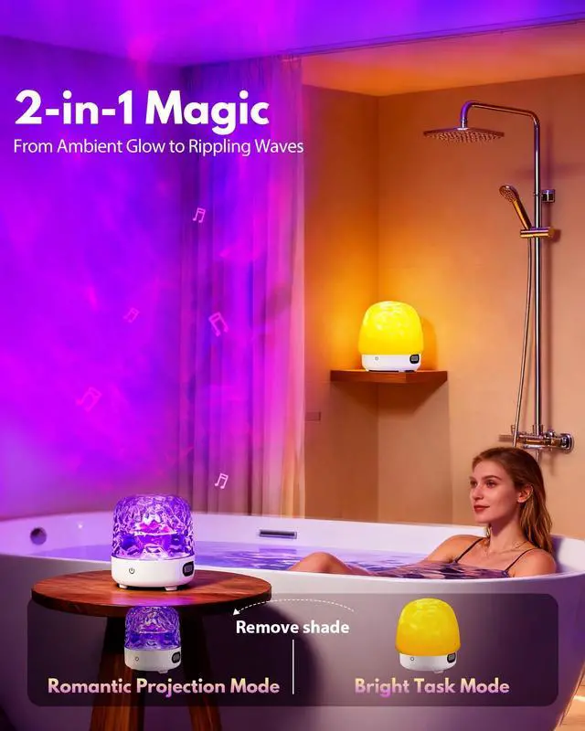 Alt view image 4 of 7 - Shower Light with Bluetooth Speaker, Waterproof Shower Lamp with White Noise, 16 Colors Ocean Wave Projector Light with Remote & Touch Control, Music Lamps for Inside Shower Bathroom Bathtub