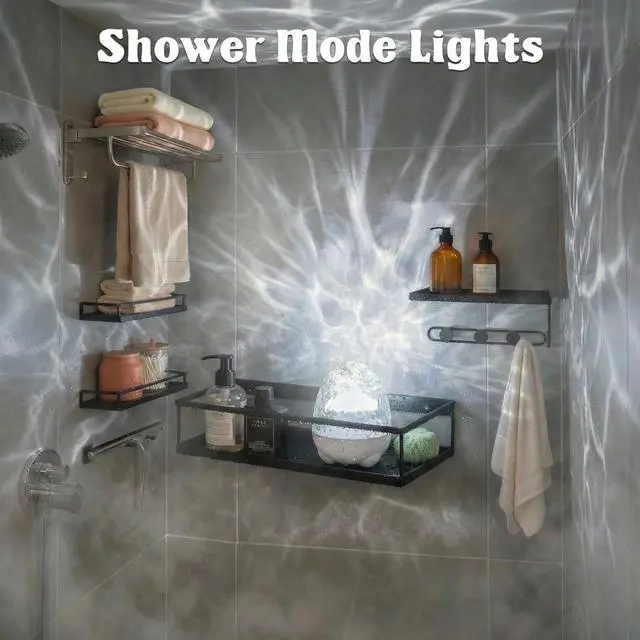 Alt view image 5 of 7 - Waterproof Shower Light for Inside Bathroom, Egg-Shape Rechargeable Kids Bath Light, RGBW 13 Color Changing Shower Lamp Ocean Wave Projector Mood Night Lighting