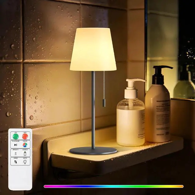 Main image of Shower Lamp Waterproof with Warm White & RGB, Cordless Lamp Rechargeable with Remote, 4000mAh Battery Operated Light LED, Outdoor Lamp Portable for Indoor Outdoor Bathroom Home Patio (Gray)