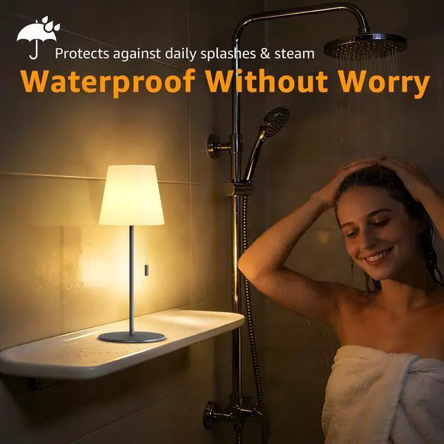 Alt view image 2 of 7 - Shower Lamp Waterproof with Warm White & RGB, Cordless Lamp Rechargeable with Remote, 4000mAh Battery Operated Light LED, Outdoor Lamp Portable for Indoor Outdoor Bathroom Home Patio (Gray)