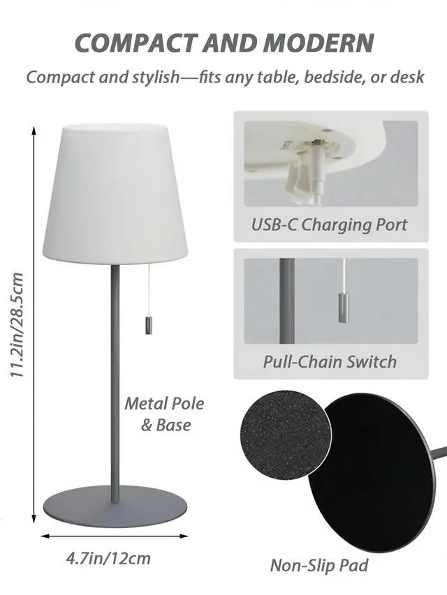 Alt view image 7 of 7 - Shower Lamp Waterproof with Warm White & RGB, Cordless Lamp Rechargeable with Remote, 4000mAh Battery Operated Light LED, Outdoor Lamp Portable for Indoor Outdoor Bathroom Home Patio (Gray)