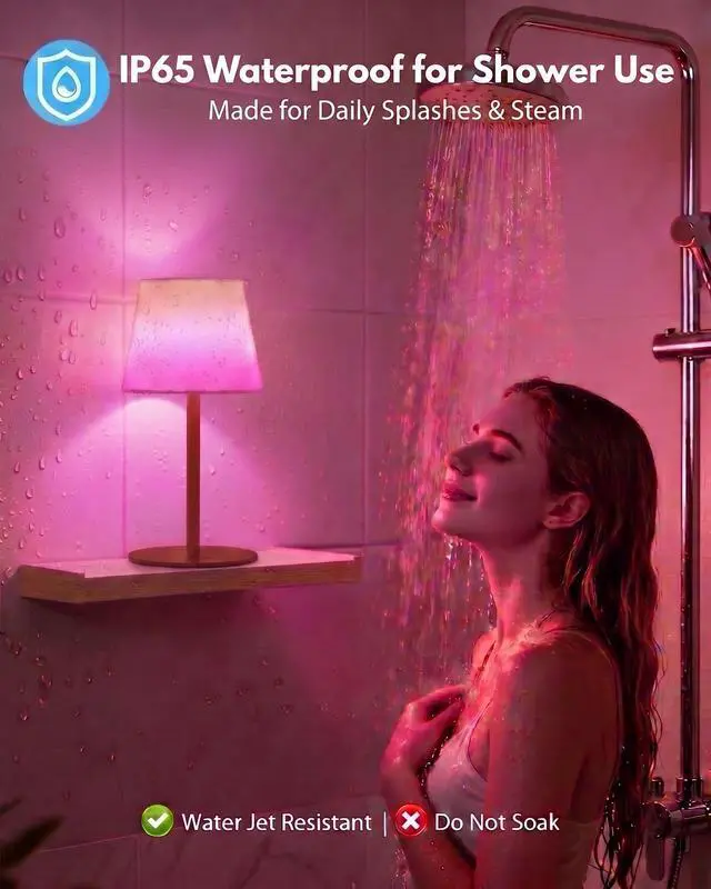 Alt view image 3 of 7 - Spa-Like Shower Lamp Waterproof Bathroom Lamp with Remote, Rechargeable Cordless Mood Light, 3 Color Temps & 80 RGB Colors for Relaxing Bathroom & Bathtub Experience (1 Pack)