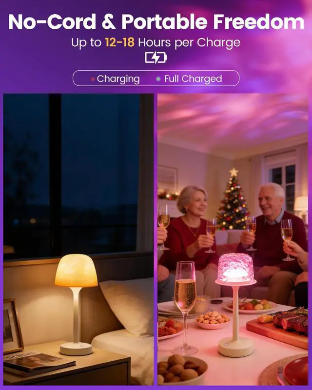 Alt view image 5 of 7 - Waterproof Bathroom Shower Lamp with Ocean Wave Projector, 2-in-1 Table Night Light, 16 RGB Colors, 3 White Modes, 5000mAh Rechargeable USB-C Lamp with Touch & Remote for Spa Shower, Bedroom, Gifts