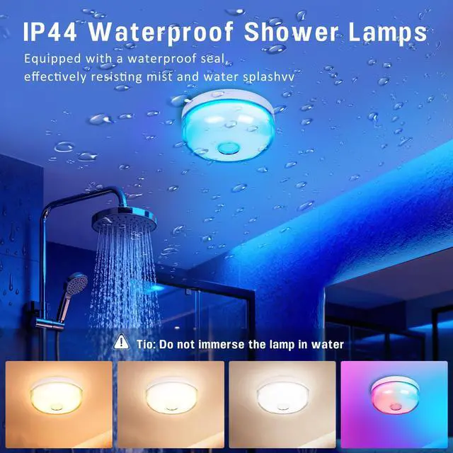 Alt view image 6 of 7 - 4-Pack Shower Light for Inside Shower, 15 RGBW Color Changeable shower Lamp Waterproof with Remote(DimmableTimer), Bathroom Light, Wireless LED Mood Lighting for Bedroom, Closet, Party, Night Light