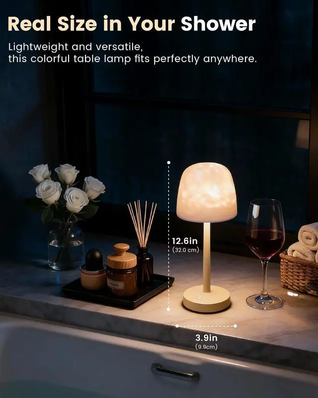Alt view image 7 of 7 - Waterproof Bathroom Shower Lamp with Ocean Wave Projector, 2-in-1 Table Night Light, 16 RGB Colors, 3 White Modes, 5000mAh Rechargeable USB-C Lamp with Touch & Remote for Spa Shower, Bedroom, Gifts
