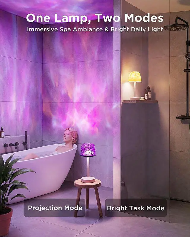 Alt view image 2 of 7 - Waterproof Shower Lamp, Rechargeable Cordless Bathroom Light with Ocean Wave Projector, 16-Color Changing LED Mood Light with Touch & Remote Control for Bathtub, Spa and Bathroom Decor & Gifts