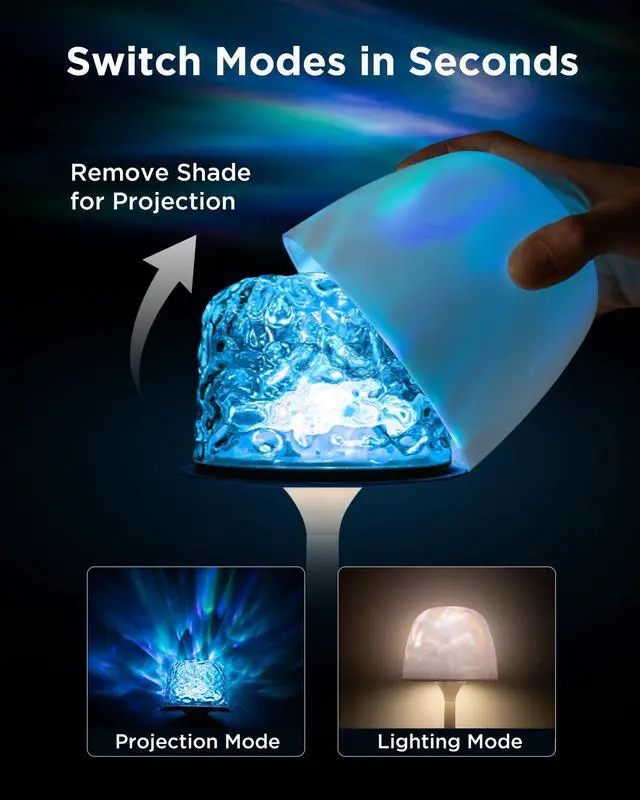 Alt view image 3 of 7 - Waterproof Shower Lamp, Rechargeable Cordless Bathroom Light with Ocean Wave Projector, 16-Color Changing LED Mood Light with Touch & Remote Control for Bathtub, Spa and Bathroom Decor & Gifts