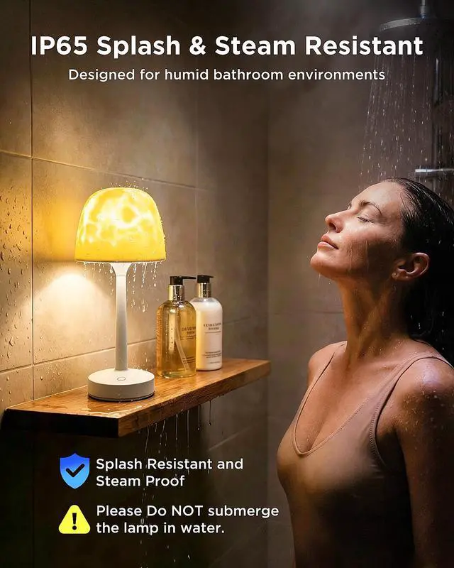 Alt view image 5 of 7 - Waterproof Shower Lamp, Rechargeable Cordless Bathroom Light with Ocean Wave Projector, 16-Color Changing LED Mood Light with Touch & Remote Control for Bathtub, Spa and Bathroom Decor & Gifts