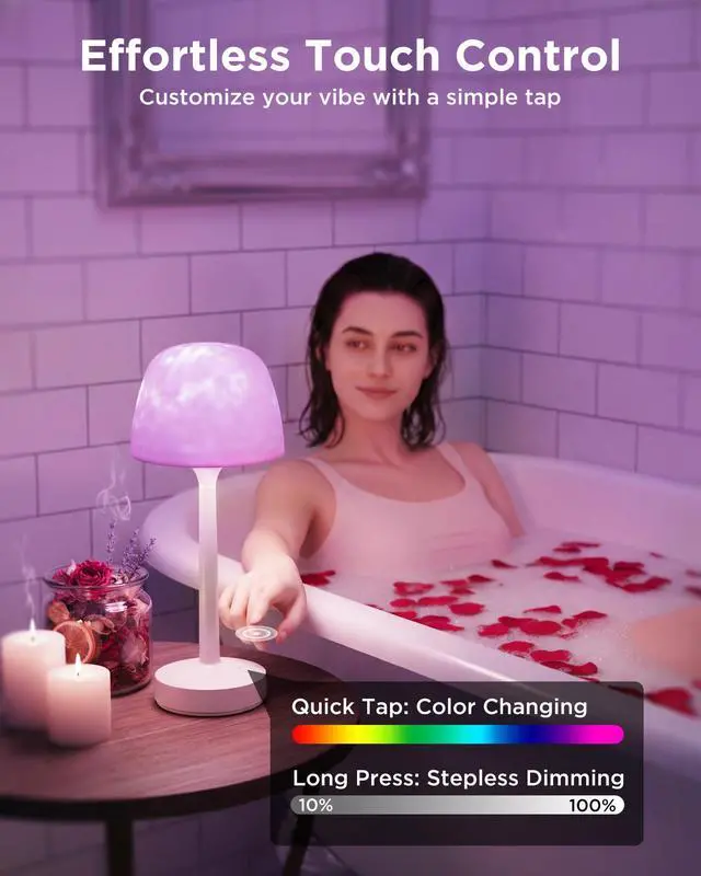 Alt view image 6 of 7 - Waterproof Shower Lamp, Rechargeable Cordless Bathroom Light with Ocean Wave Projector, 16-Color Changing LED Mood Light with Touch & Remote Control for Bathtub, Spa and Bathroom Decor & Gifts
